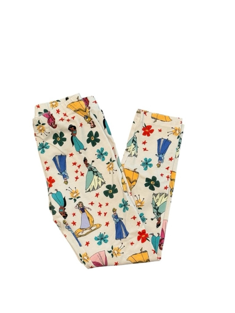 Hanna Andersson Cream Leggings with Multicolor Disney Princess & Floral Print